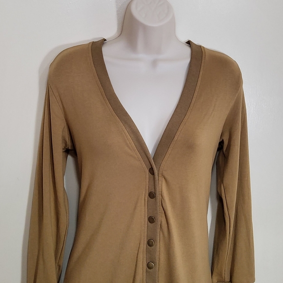 Women's Long Sleeve Snap Button Down Solid Color Knit Ribbed Neckline Cardigans - Picture 11 of 11